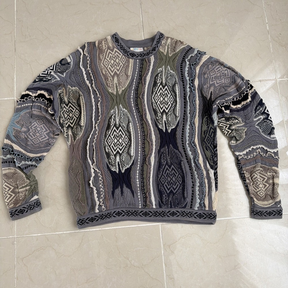 COOGI Sweater Men XL Multi Good 3D Knit Vintage 90s Noir Biggie Smalls Style